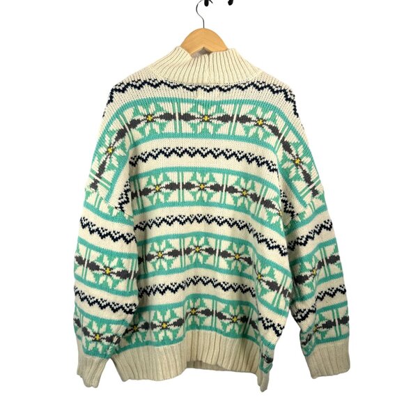 American Eagle Fair Isle oversized chunky‎ knit mock neck sweater mint sz L - Picture 3 of 7